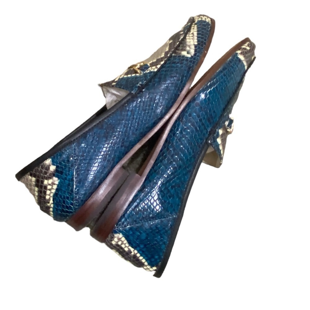 Sam Edelman Loraine teal blue snakeskin print leather slip on loafers size 7.5 - Picture 7 of 13